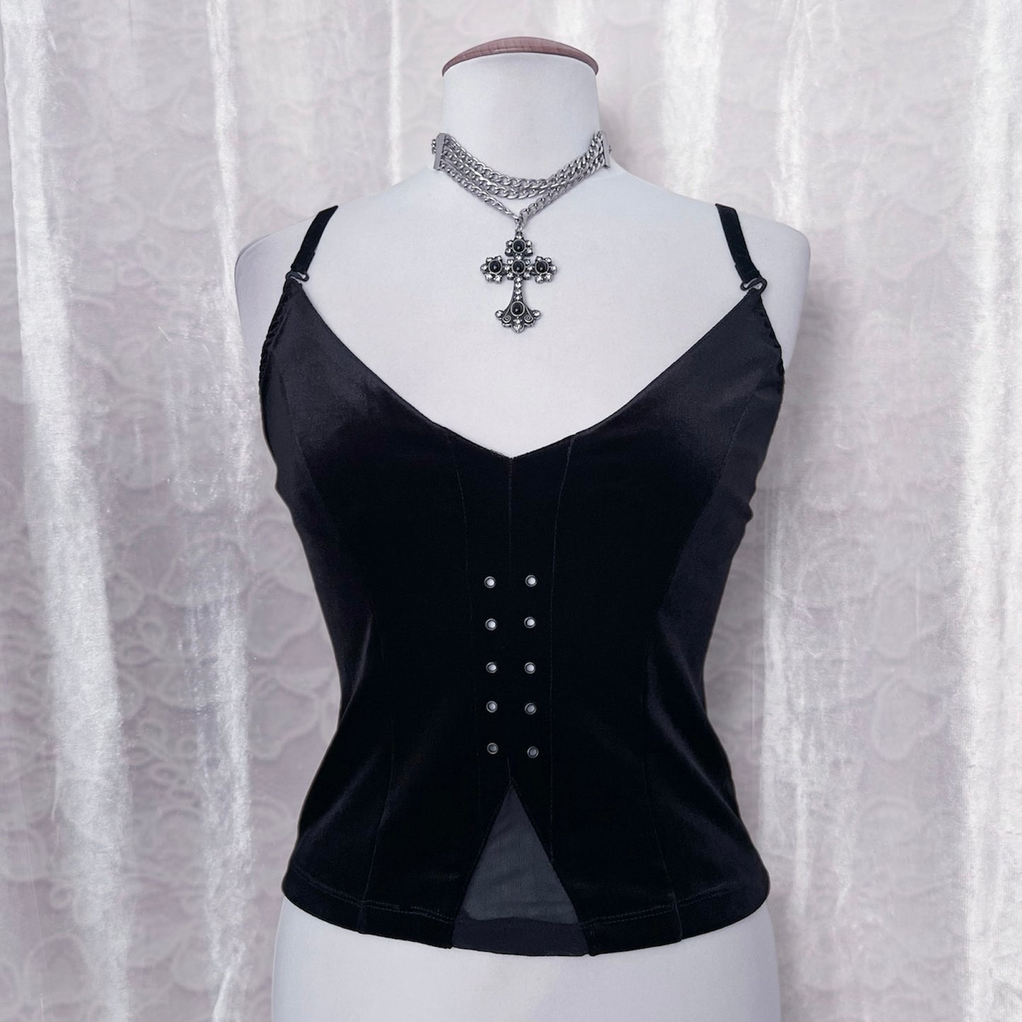 Gothic black velvet top with lace detail 🕷️🕸️