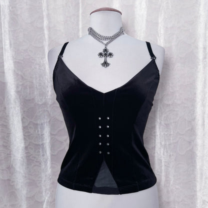 Gothic black velvet top with lace detail 🕷️🕸️