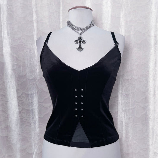Gothic black velvet top with lace detail 🕷️🕸️