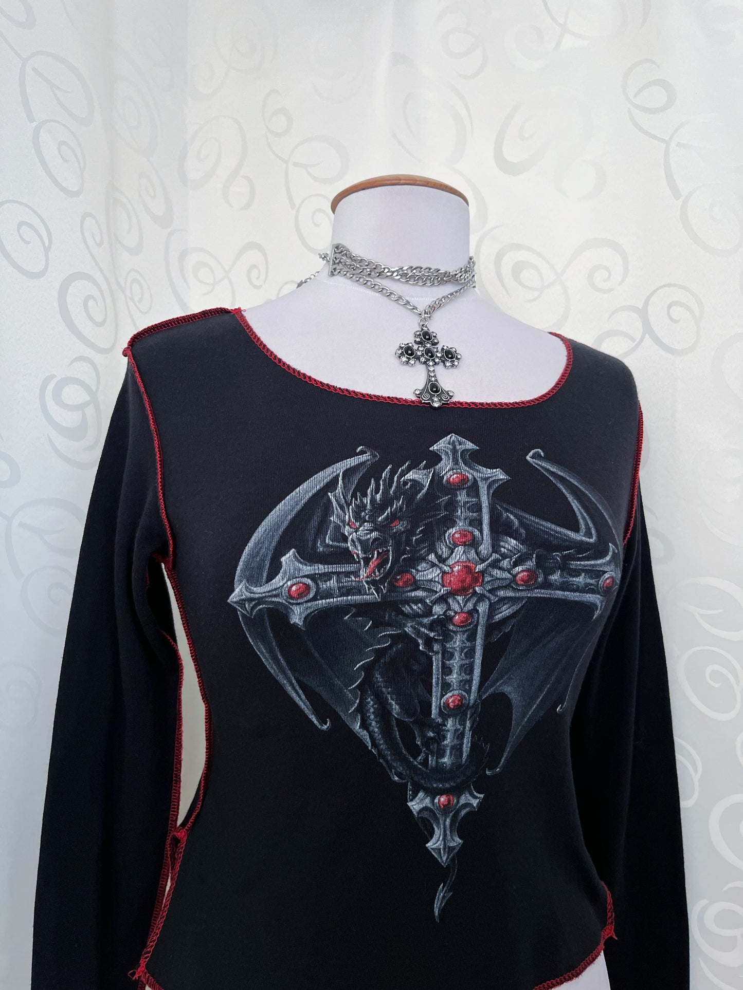 Spiral Direct iconic dragon cross top with red stitching details 🐉❤️