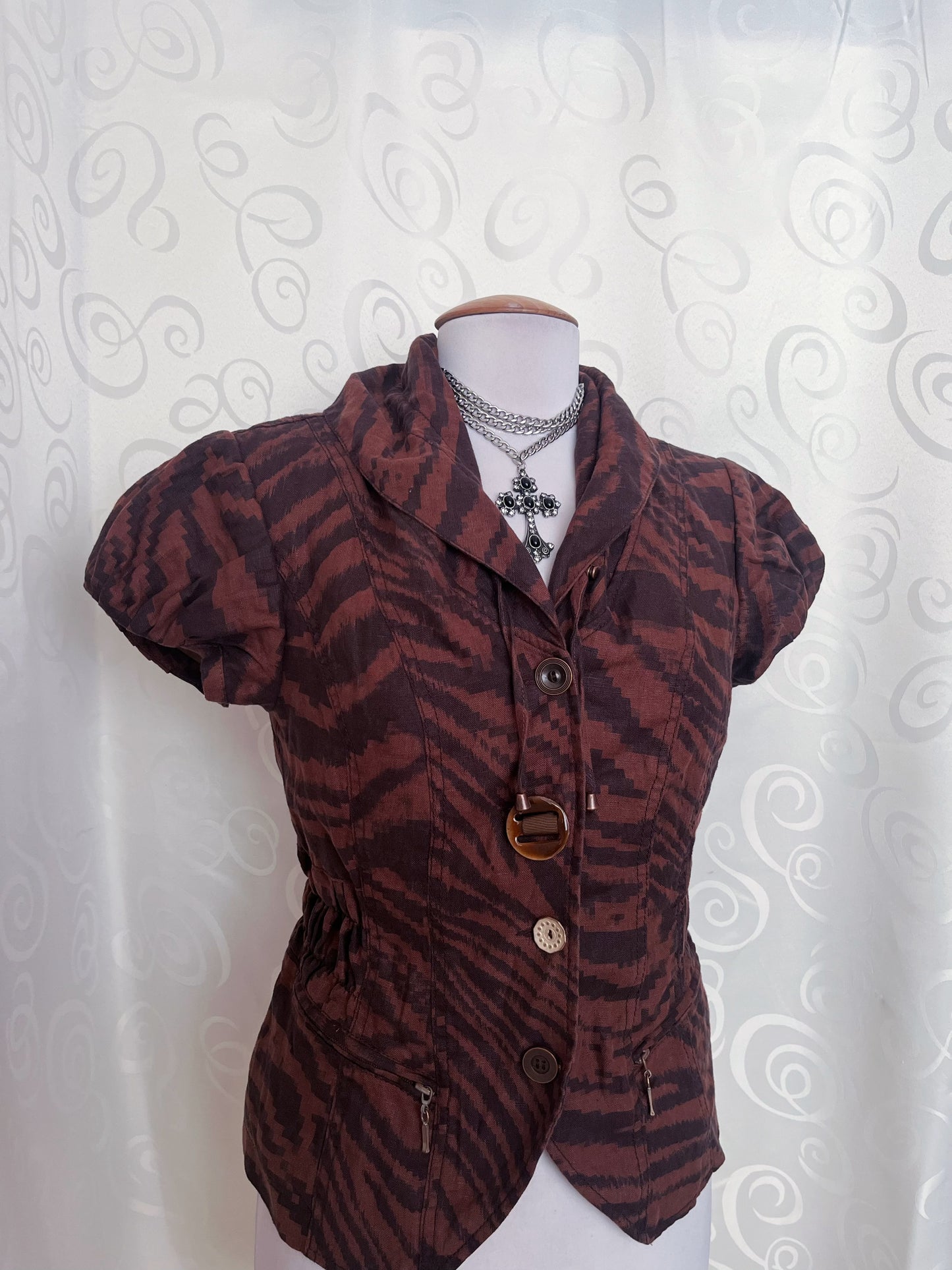 00’s whimsy zebra print brown jacket with lace-up detail 🦇🦓