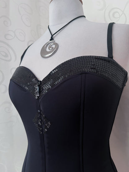 Iconic sequin zip-up black corset 🦇