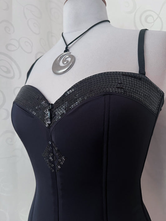 Iconic sequin zip-up black corset 🦇