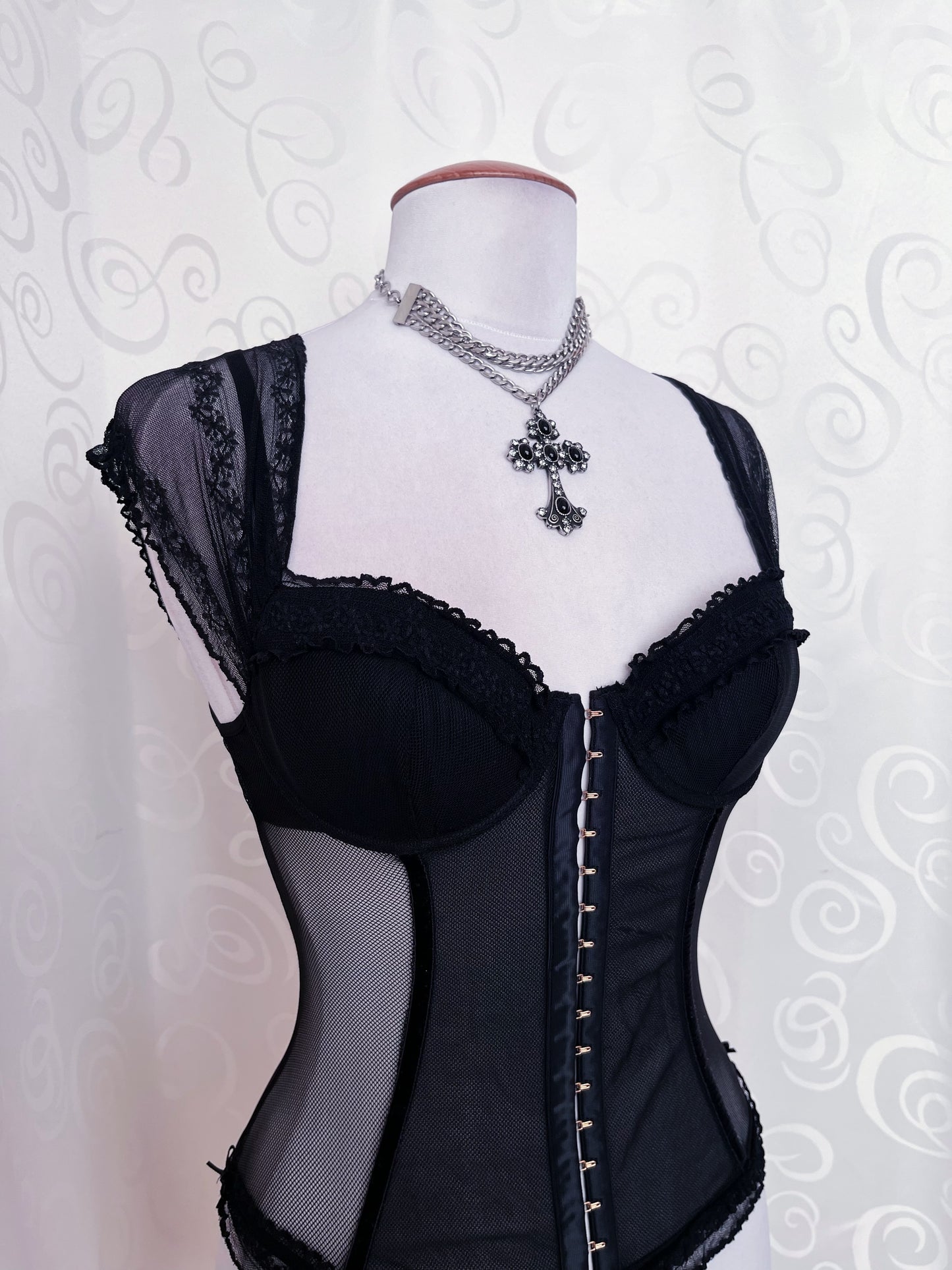 Dark Coquette/Gothic mesh sheer black corset 🕷️🕸️