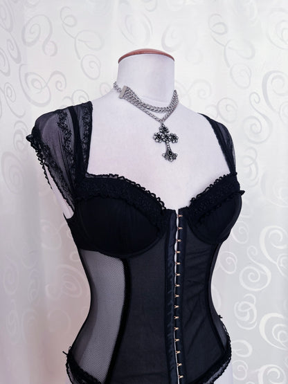 Dark Coquette/Gothic mesh sheer black corset 🕷️🕸️