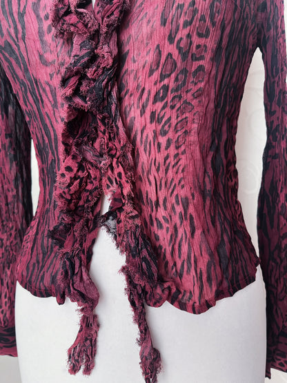 00’s iconic leopard print mesh ruffle shirt 🐆💋