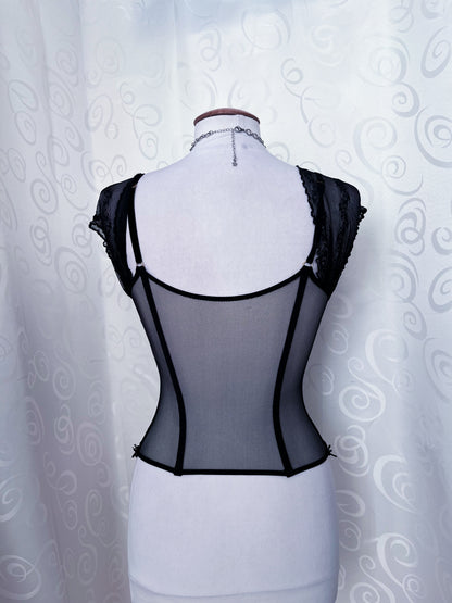 Dark Coquette/Gothic mesh sheer black corset 🕷️🕸️