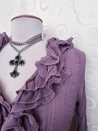 00’s fairycore lilac ruffle shirt 💜🧚🏻