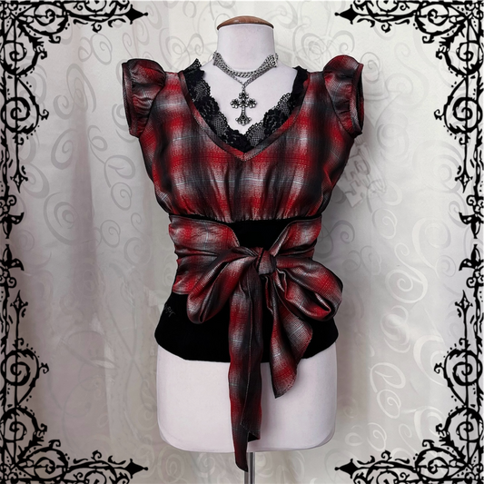 MISS SIXTY 00’s tartan boned top with big bow detail 🖤❤️