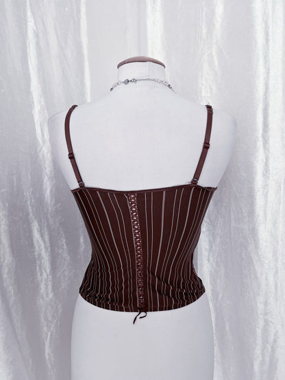 Cottage / coquette striped bustier top with lace up detail on the back 🎀