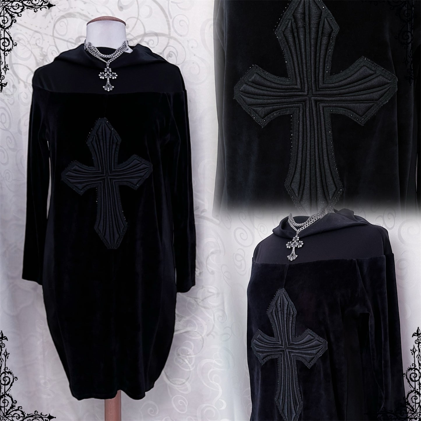 00’s Gothic velvet tunic/dress with cross patch ✝️🦇
