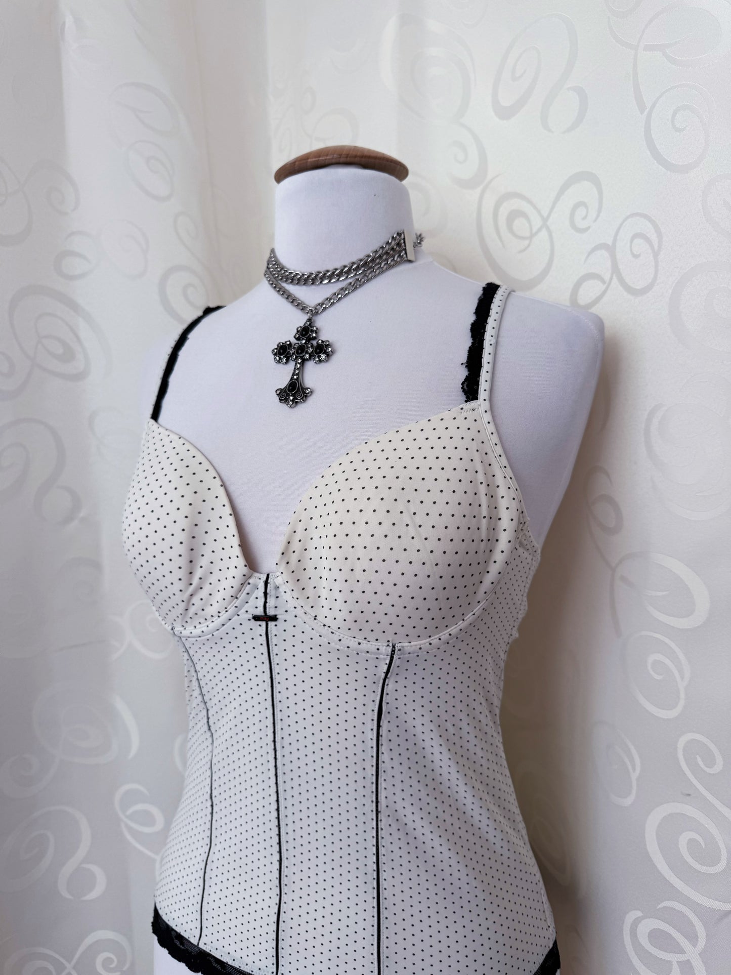 Twee white polka dot bustier top 🍓🌀🗝️