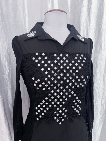 Y2K Gothic lace & mesh beaded top 🦇