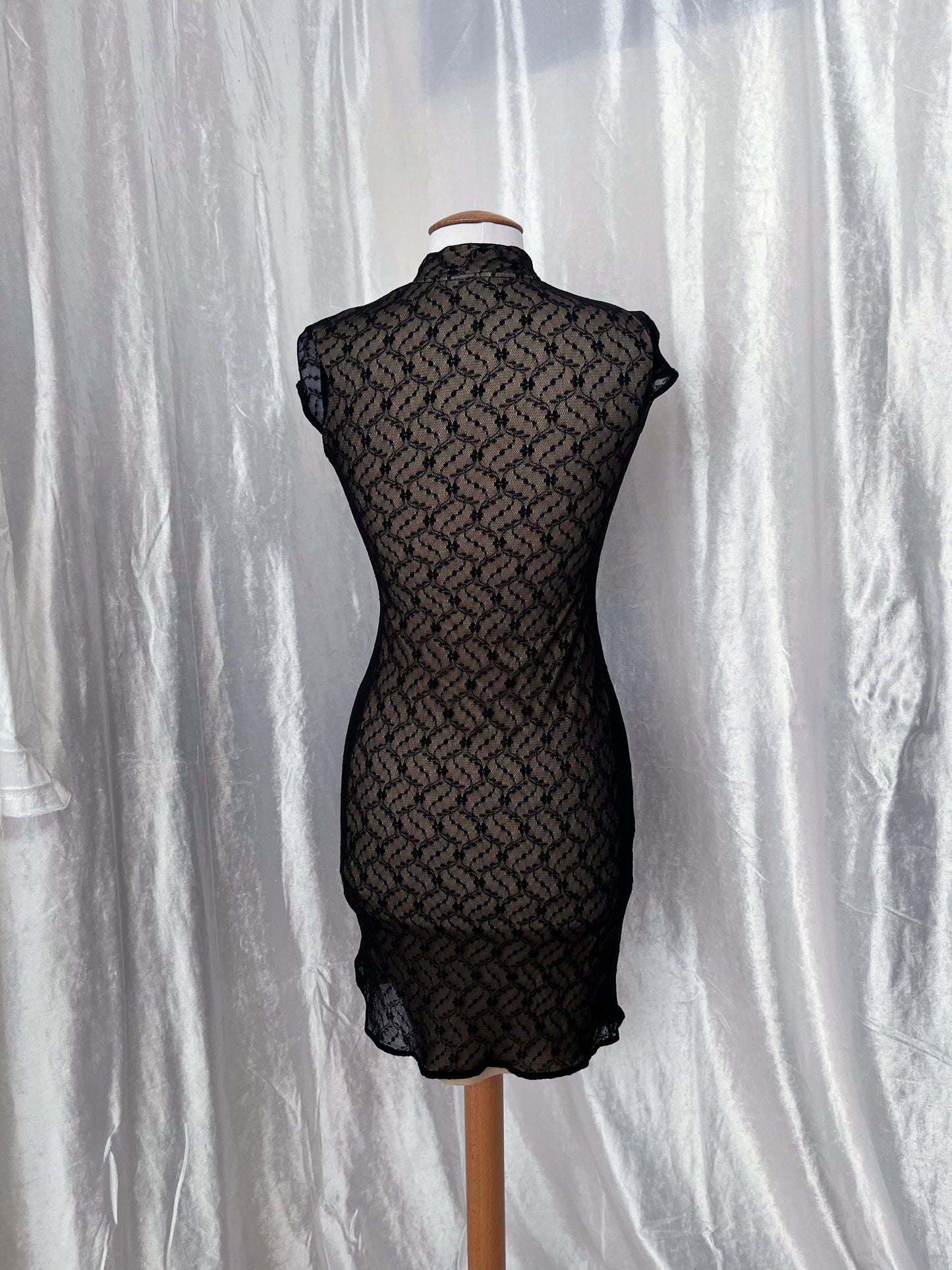 00's Qipao Asian style golden brown lace dress 🐉
