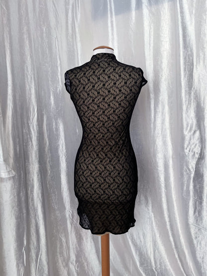 00's Qipao Asian style golden brown lace dress 🐉