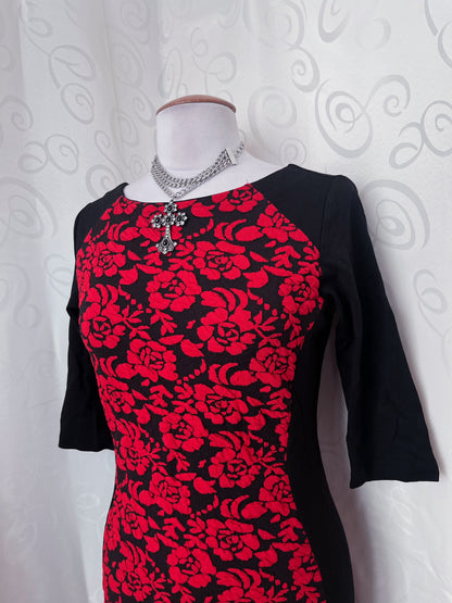 Vampire gothic fitting dress with embossed red roses 🌹🥀