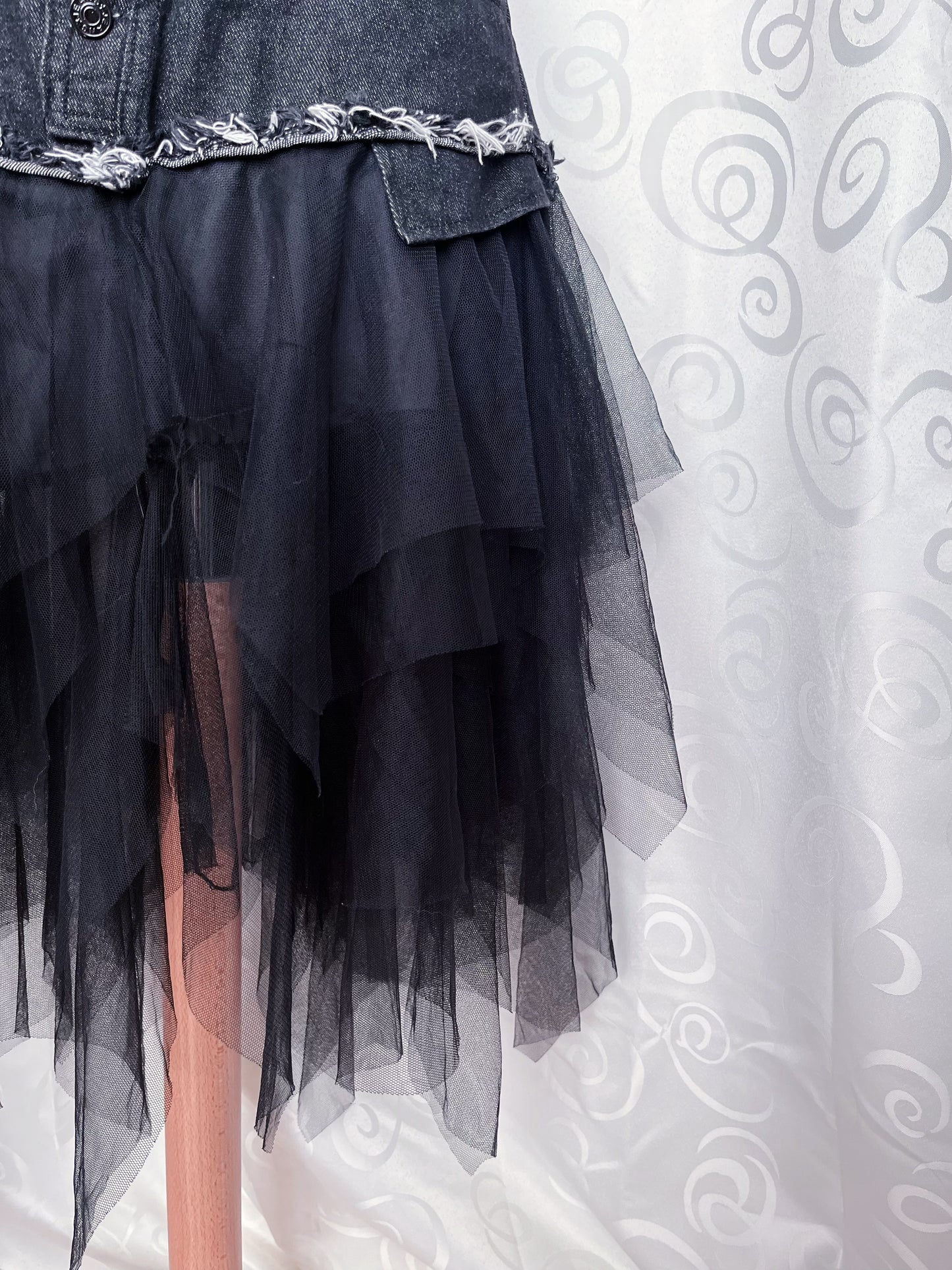 Fairy denim mesh asymmetrical tulle skirt 🕷️🦇