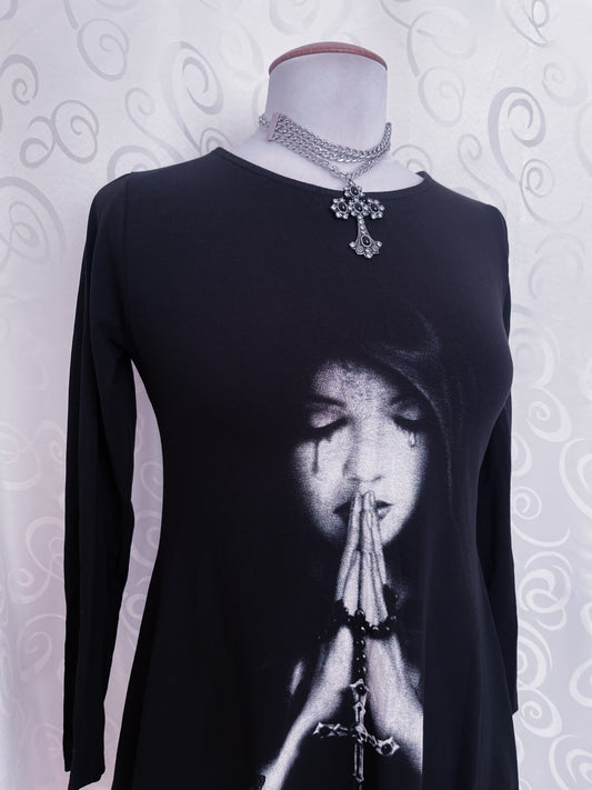 Gothic Crying Mary asymmetrical tunic top ✝️