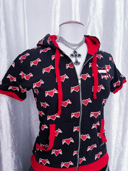 Iconic Hell Bunny heart print short-sleeved zip-up jacket 🐇😈