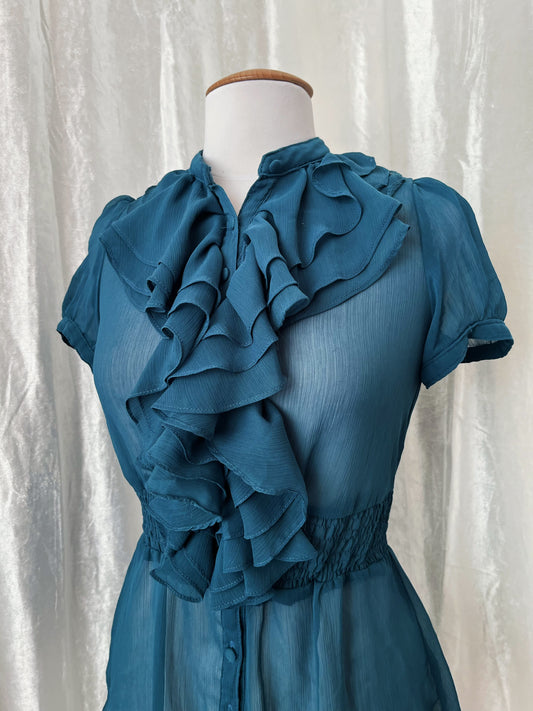 Cute teal coquette ruffle mesh shirt 💐