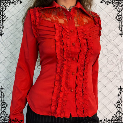 Vampire/Victorian style red shirt with ruffle & lace details 🩸