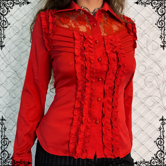 Vampire/Victorian style red shirt with ruffle & lace details 🩸