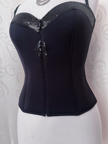 Iconic sequin zip-up black corset 🦇