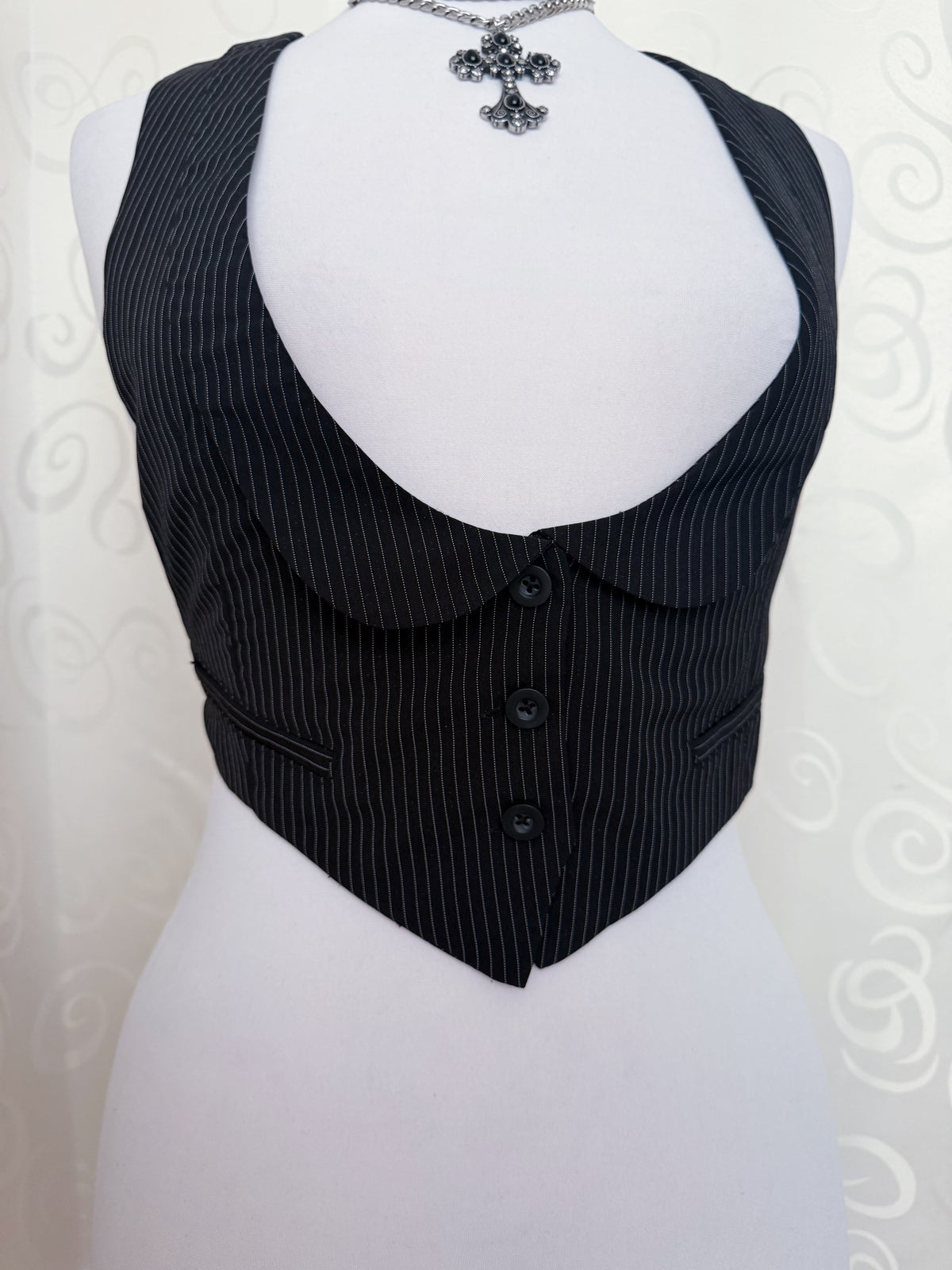 Corporate Goth striped crop vest 🦇