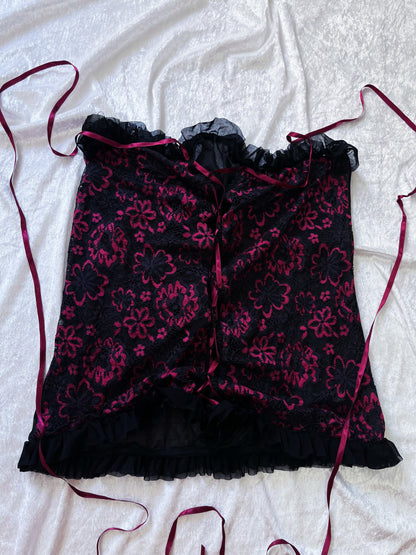 Dark gothic see-through lace & mesh lace-up top 🦇