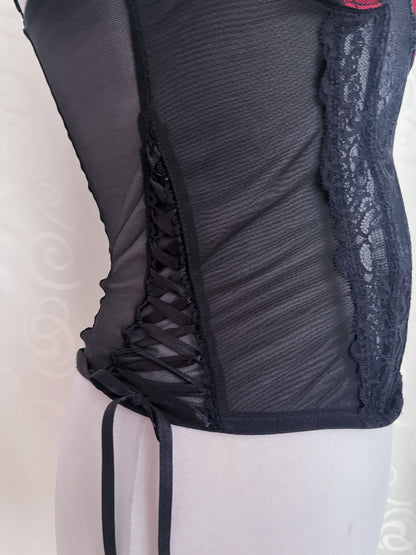 Iconic mesh black corset with lace-up details & red lacey bustier ❤️🕷️