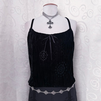 00’s whimsygoth black velvet top with embroidered & cutout details 🔮✨