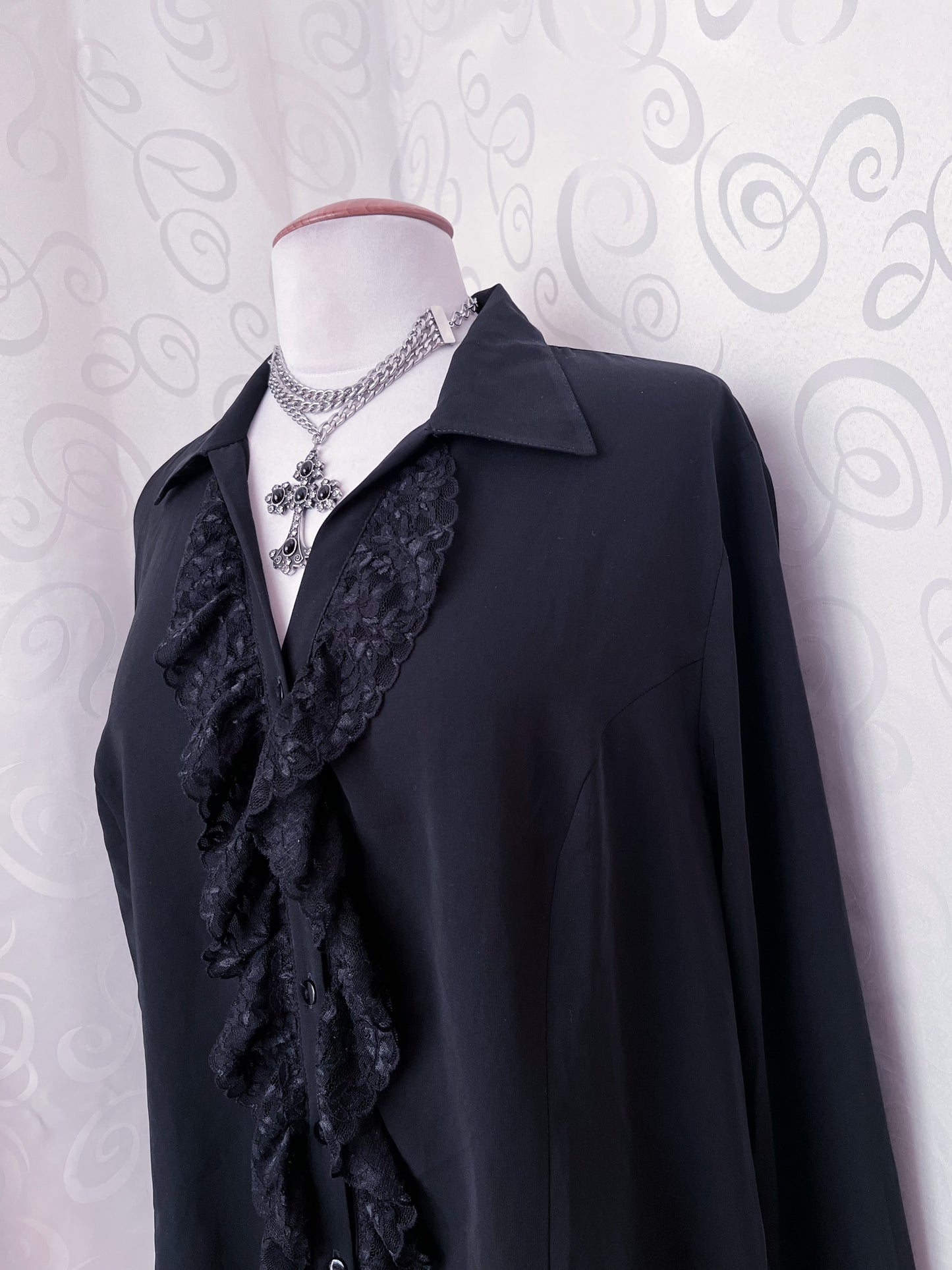 Vintage Your Sixth Sense Gothic victorian style ruffle black shirt 🕸️🕷️