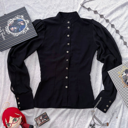 Gothic black shirt with beautiful mesh puff sleeves 🕷️🦇