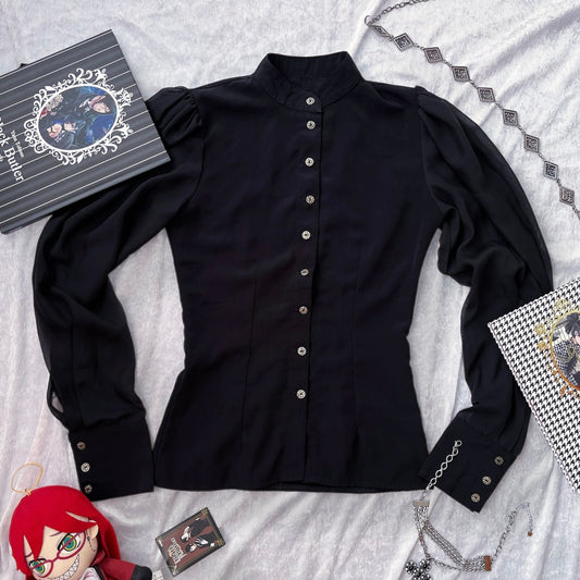 Gothic black shirt with beautiful mesh puff sleeves 🕷️🦇