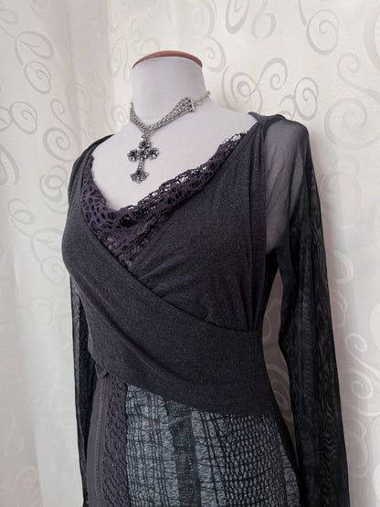 00’s Whimsygoth patchwork asymmetrical dress 🦇