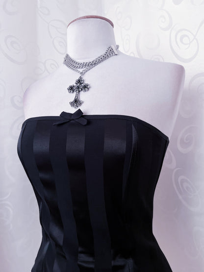 00’s dark coquette black corset top with boning 🦇🎀