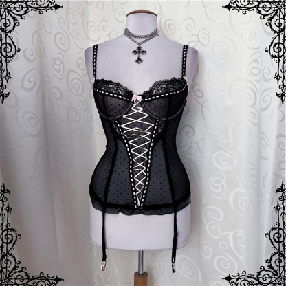 Dark Coquette black & pink lace up corset 🎀