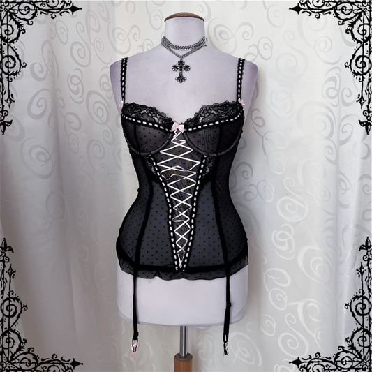 Dark Coquette black & pink lace up corset 🎀
