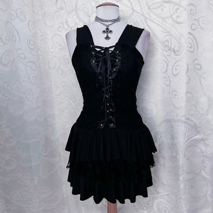00’s Gothic lace-up lacey dress 🕷️