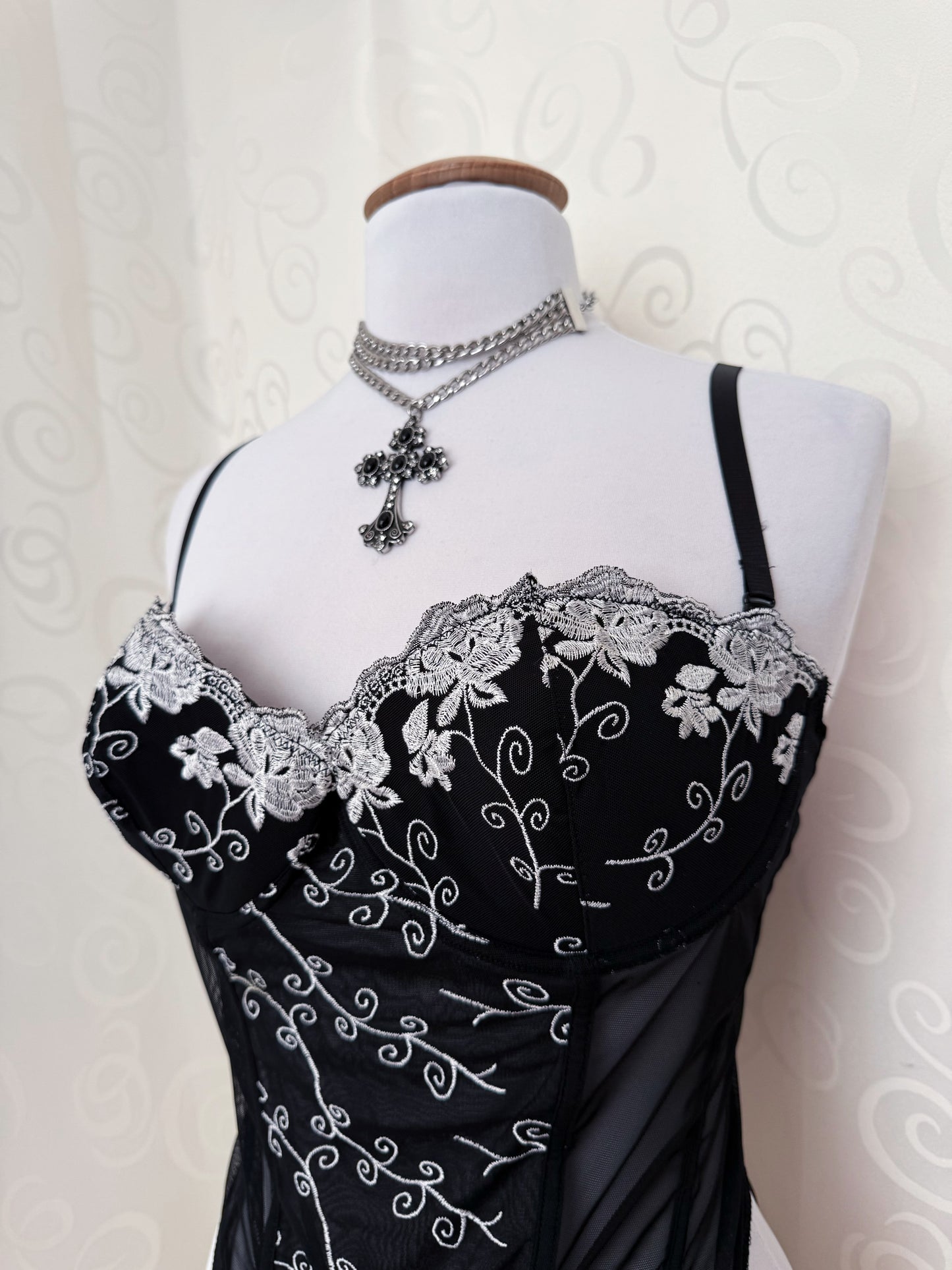 Whimsygoth mesh corset with spiral embroidered detail 🌀🗝️