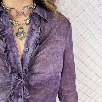 00’s whimsygoth see-through purple ruffle shirt 💜🌀