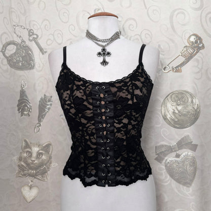 Gothic fairy beige lace corset top 🦇🪽