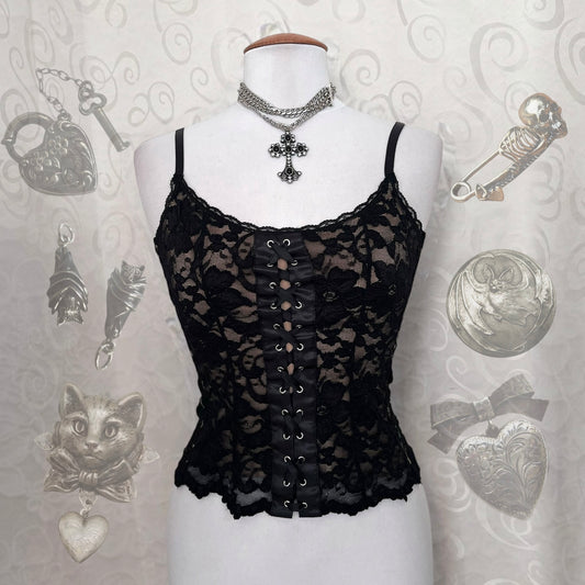 Gothic fairy beige lace corset top 🦇🪽