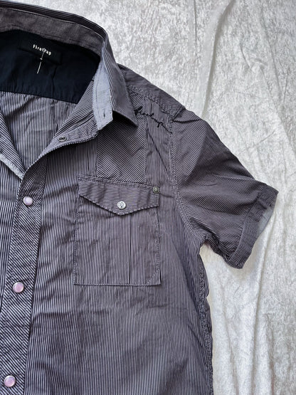Alt cotton dark grey striped shirt with mini scorpio print on the bottom side 🦂