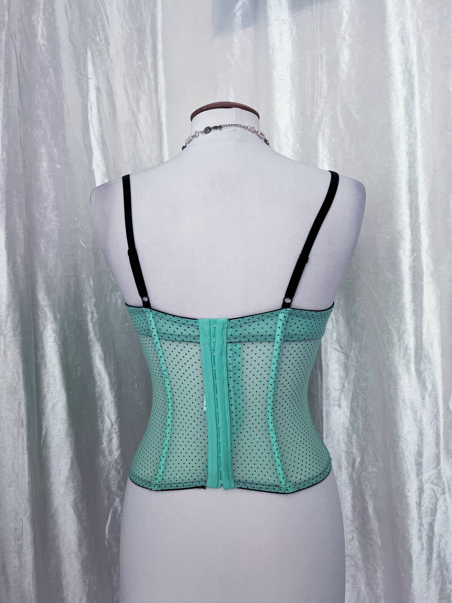Iconic mint polka corset top with lace-up detail 🍵