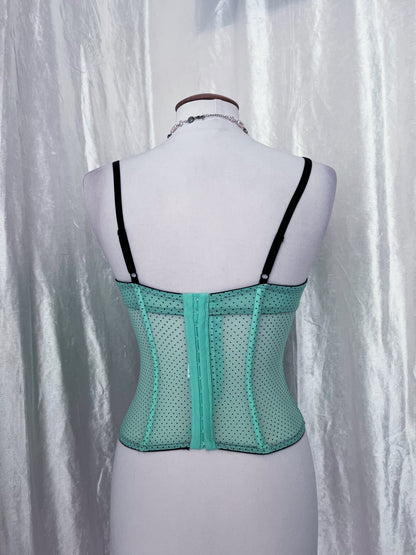 Iconic mint polka corset top with lace-up detail 🍵