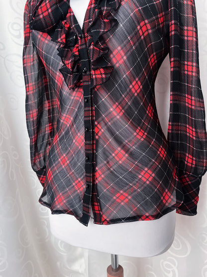 Gothic / Jirai Kei mesh plaid shirt with ruffle detail 🫀