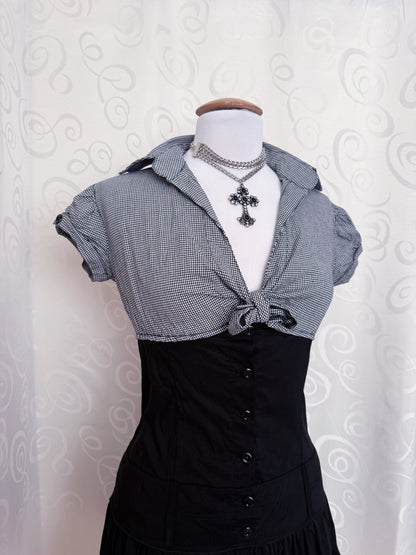 00’s Horror Protagonist/Dark Coquette cotton black & plaid dress 📷🎞️