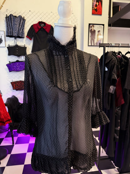 Dark coquette/Jirai kei style see-through polka dot shirt 🌀