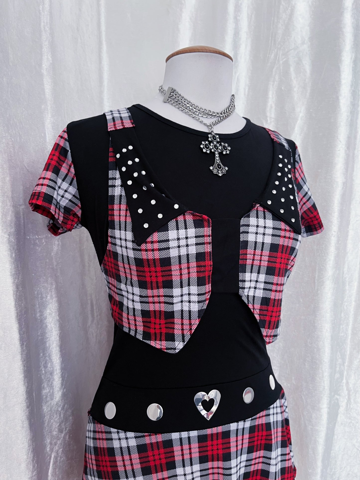 Emo/Alt plaid tunic top with vest detail ❣️